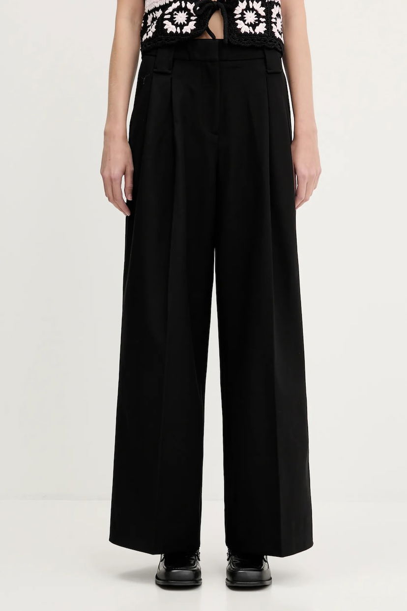 Byxor GANNI GANNI Heavy Cotton Tailoring High Waist Wide Leg Trousers Svart | W0246