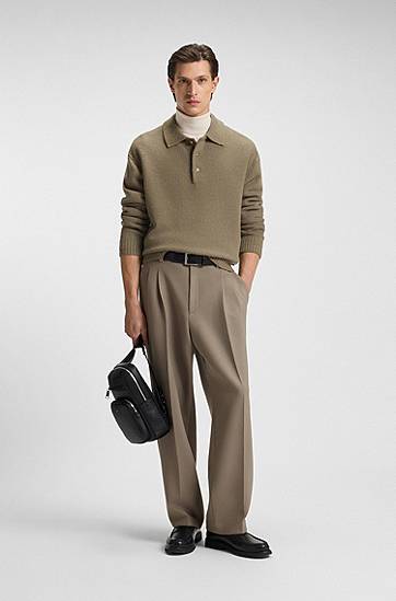 Sweater BOSS Brushed virgin-wool polo sweater Brun | 50549990, 1