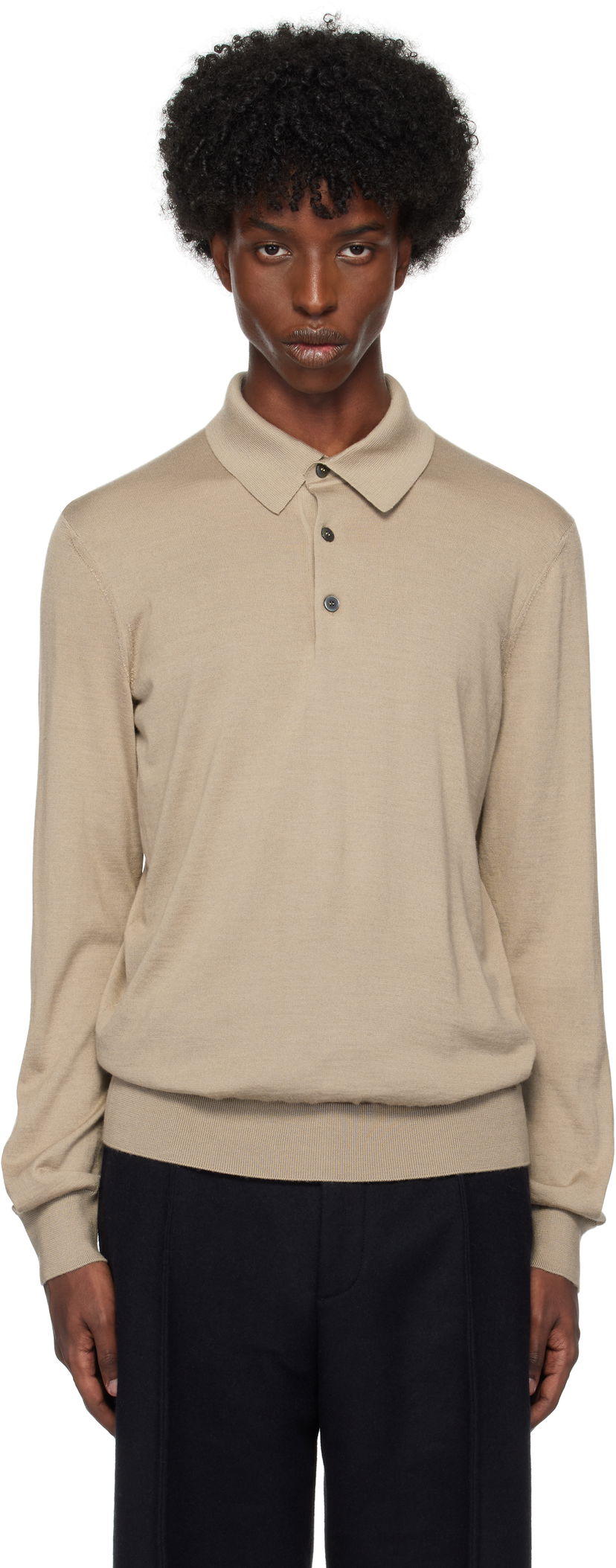 Polotröja ZEGNA Polo Shirt Long Sleeve Beige | UEJ00A8-132