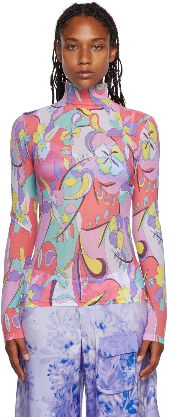Sweater Collina Strada Collina Strada Cardio Nova Print Turtleneck Top Rosa | XX3340 DEADSTOCK MESH