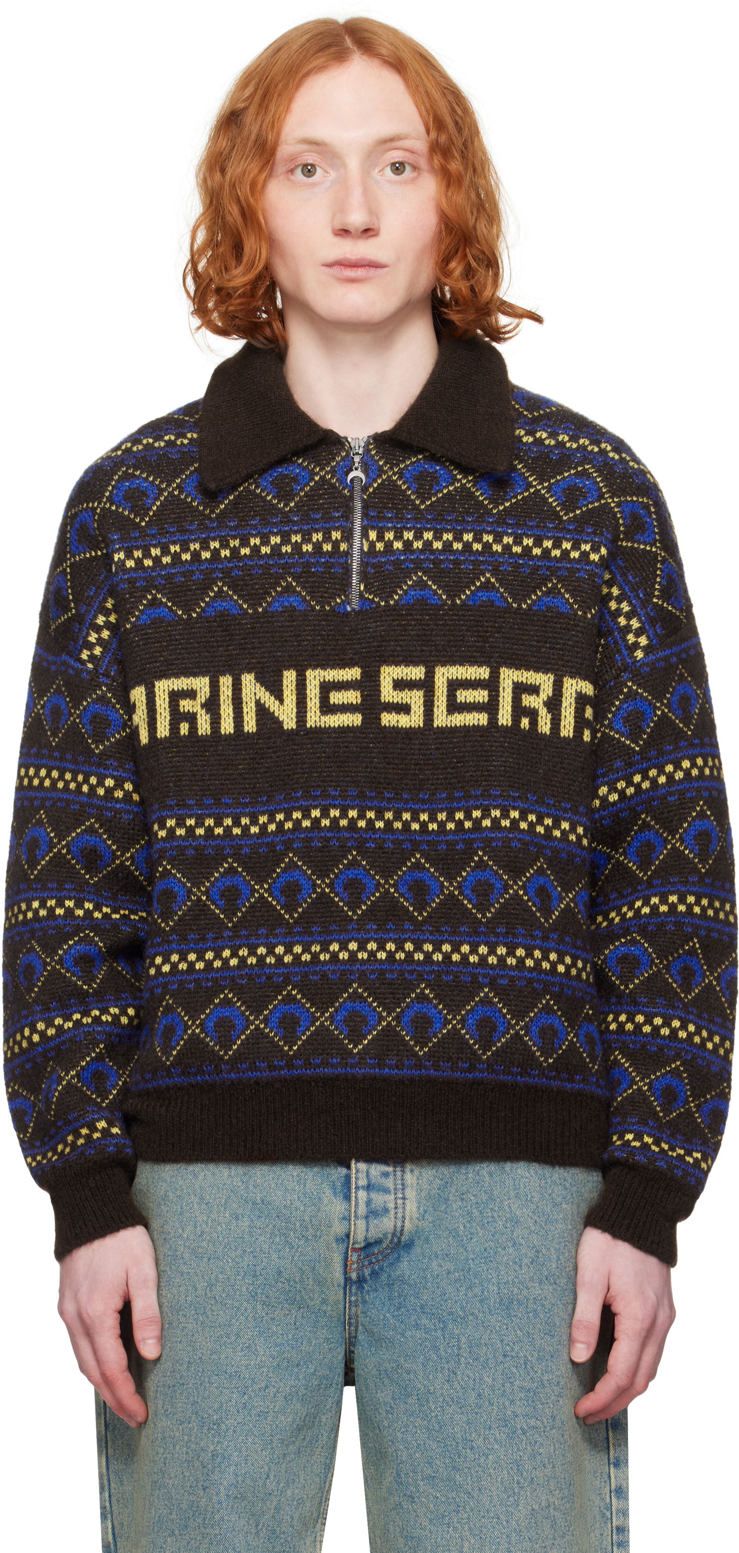 Sweater Marine Serre Marine Serre Jacquard Knit Sweater Brun | MTK022A CKNI0532, 0