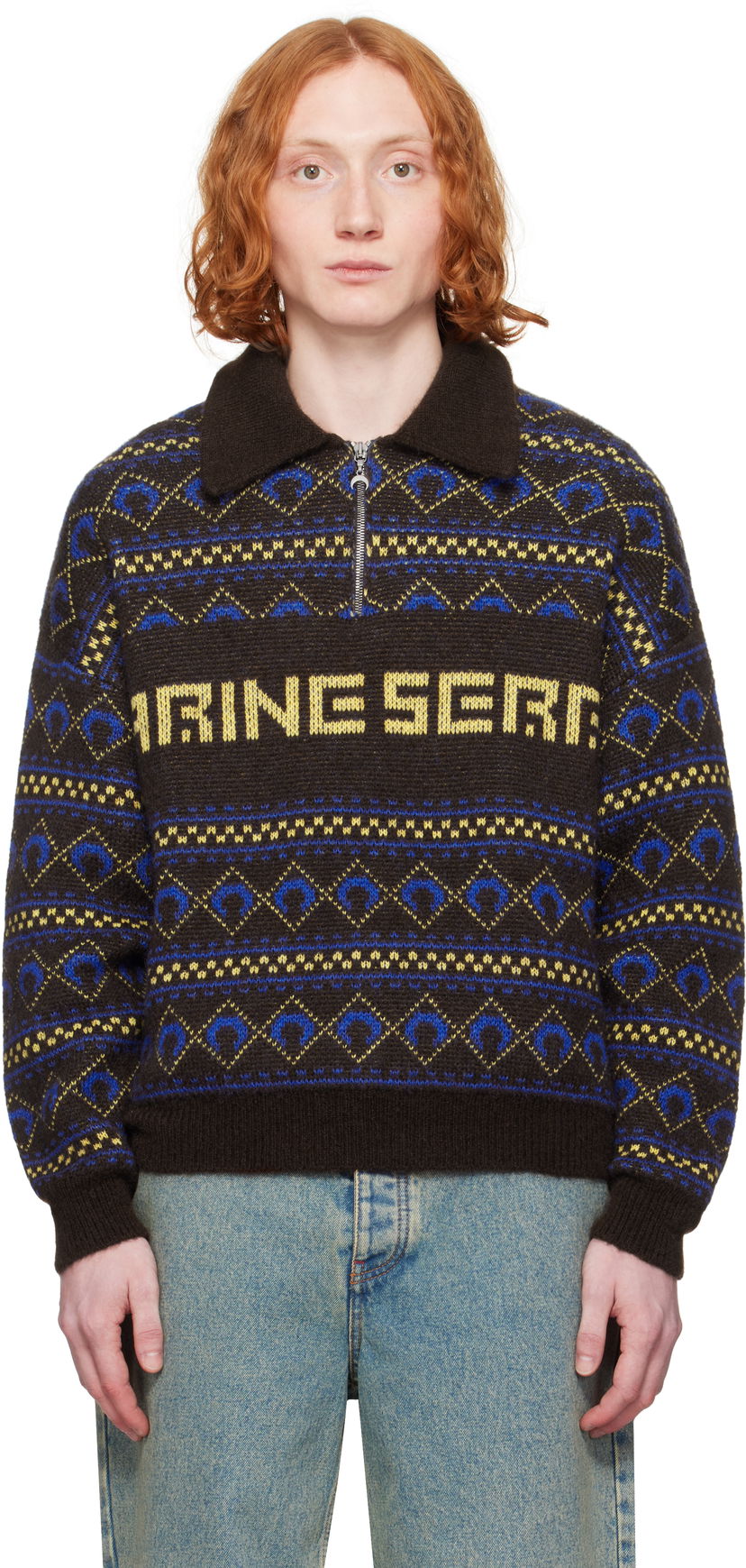 Sweater Marine Serre Marine Serre Jacquard Knit Sweater Brun | MTK022A CKNI0532