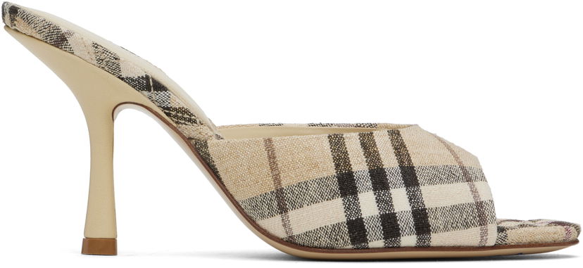 Kläder Burberry Burberry Check Linen Blend Mews High Heel Mules Beige | 8102491