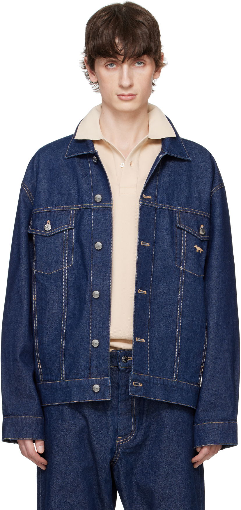 Bomberjacka MAISON KITSUNÉ Maison Kitsuné Profile Fox Denim Trucker Jacket Blå | OM02103WW0081
