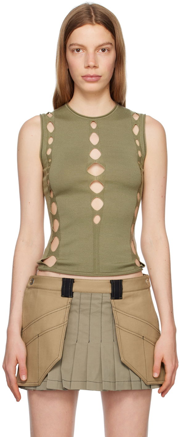 Linne Dion Lee Snake Diamond Cutout Tank Top Grön | C7213P23