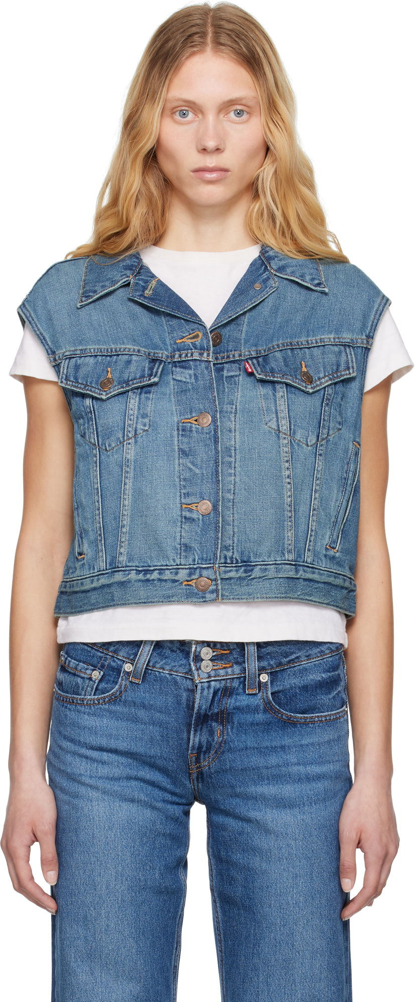 Väst Levi's Levi's Shrunken '90s Lightweight Denim Vest Blå | 001W2-0001