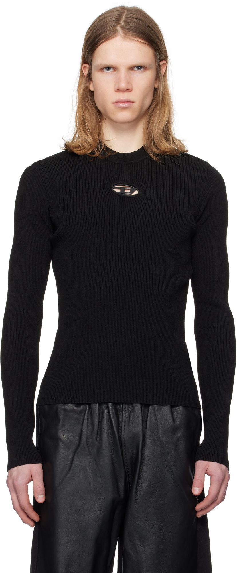 Sweater Diesel Diesel K-Zachary-Round Ribbed Fitted Sweater Svart | A16877-0DLAX-9XXA