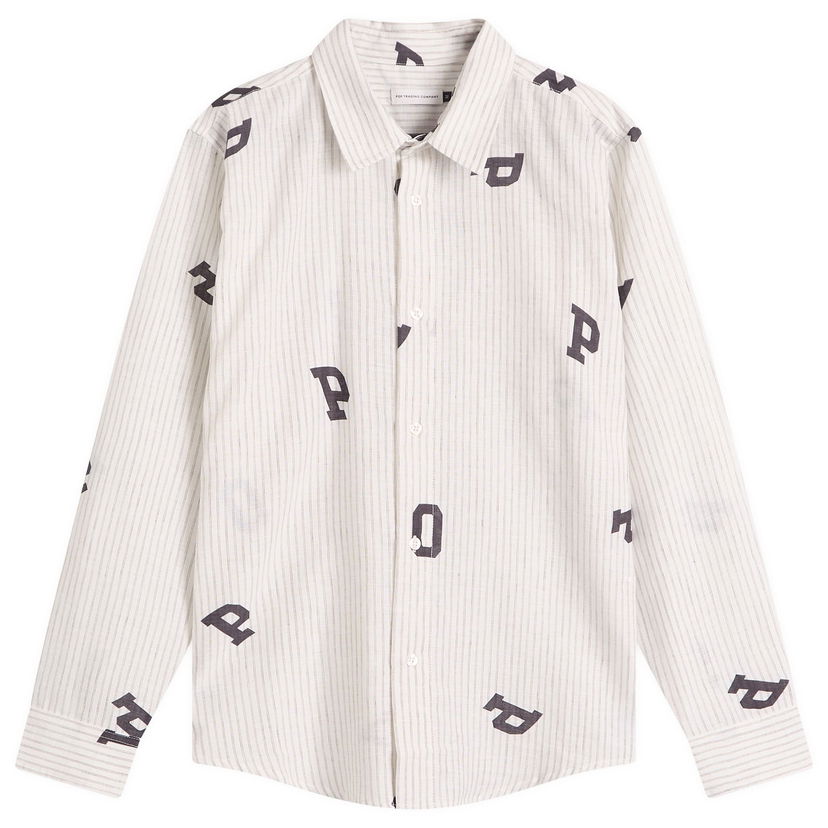 Skjorta Pop Trading Company Pop Trading Company Letters Striped Shirt, Size Large Vit | POPSS25-03-007