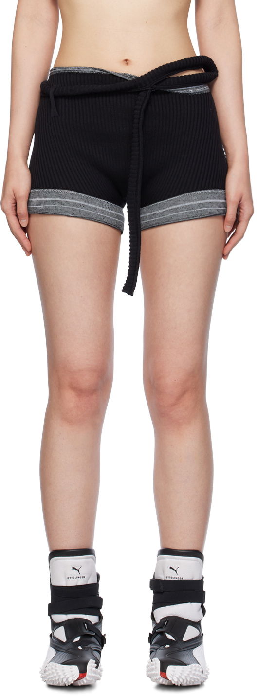 Shorts Ottolinger Ottolinger Ribbed Tie-Waist Shorts Svart | 708502