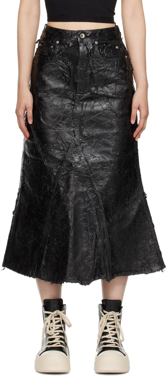 Kjol Rick Owens DRKSHDW Godet Denim Midi Skirt Svart | DS02D2345 BMC