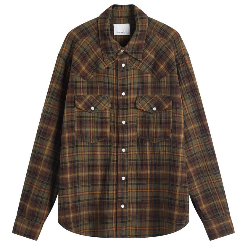 Skjorta ISABEL MARANT Isabel Marant Panema Plaid Shirt, Size Large Brun | 25PCH0225HA-C1I03H-KHBW