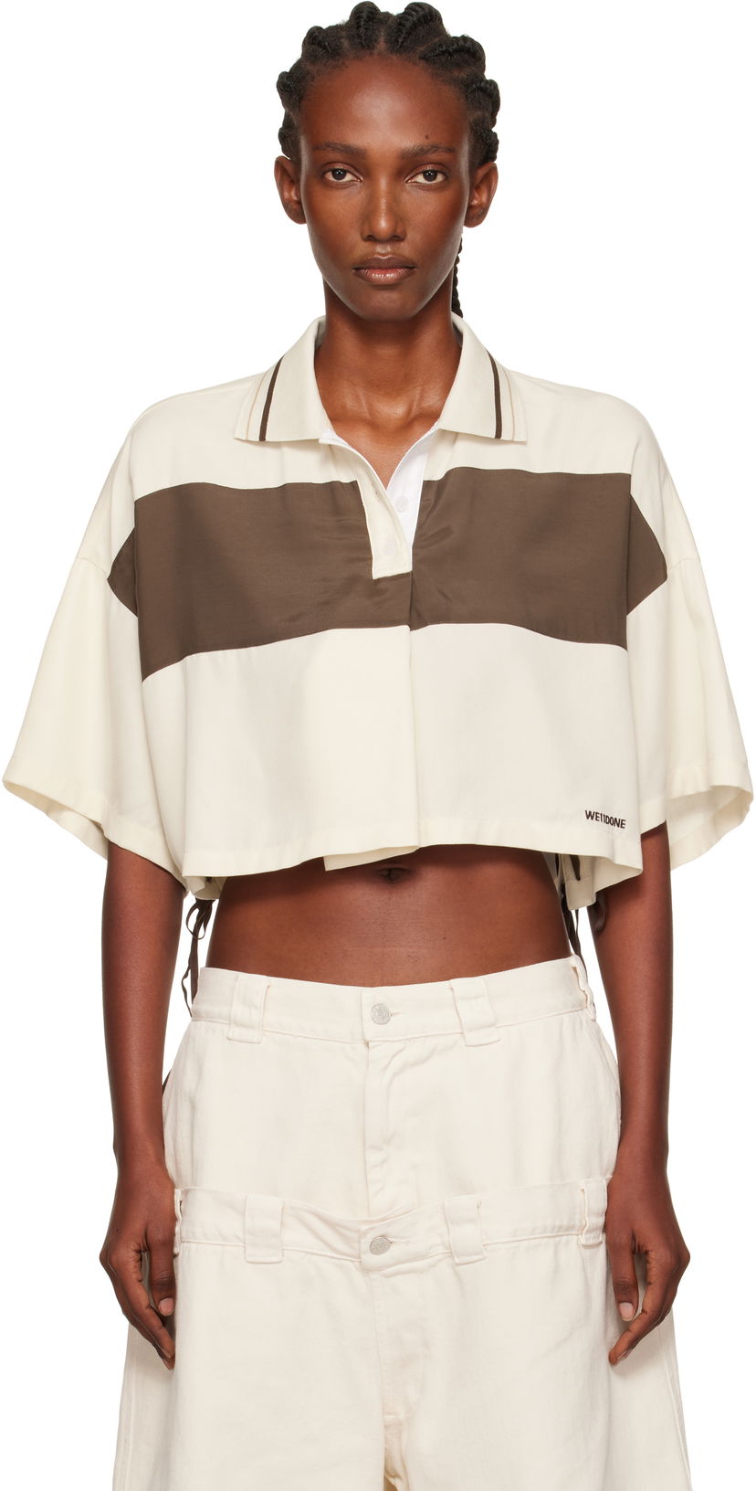 Polotröja We11done Cropped Side Ribbon Polo Beige | WD-BL2-25-101-W-IV