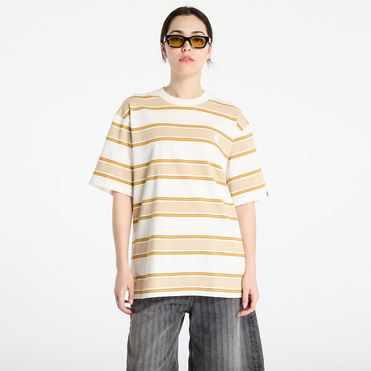 T-shirt BAPE A BATHING APE One Point Strip Relaxed Fit T-Shirt Beige | 001CSL301305MIVY, 0
