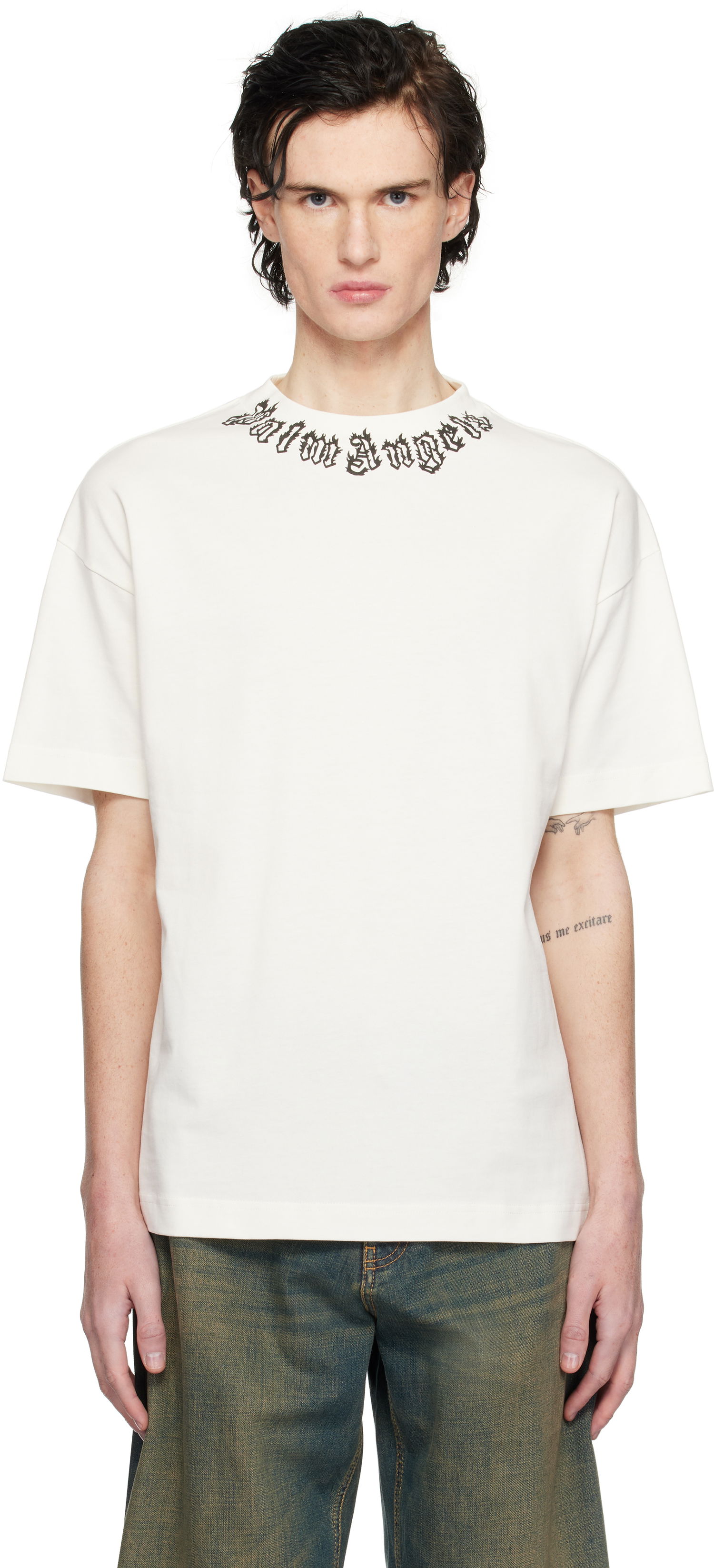 T-shirt Palm Angels Flame Logo T-Shirt Vit | PMAA001S25JER0020310, 0