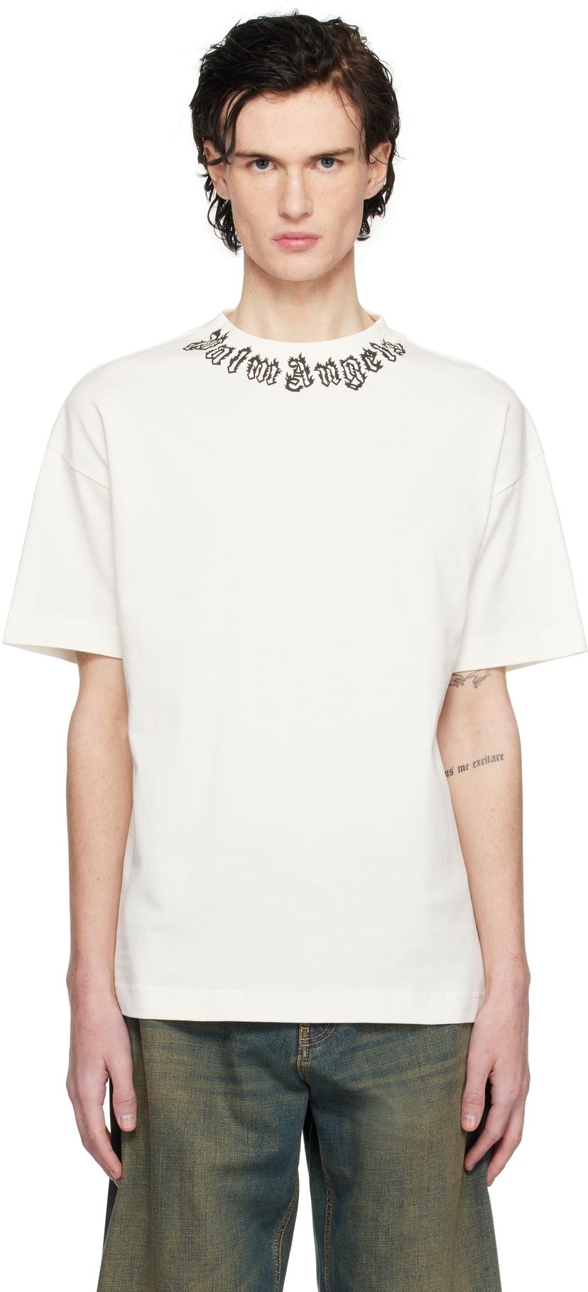 T-shirt Palm Angels Flame Logo T-Shirt Vit | PMAA001S25JER0020310