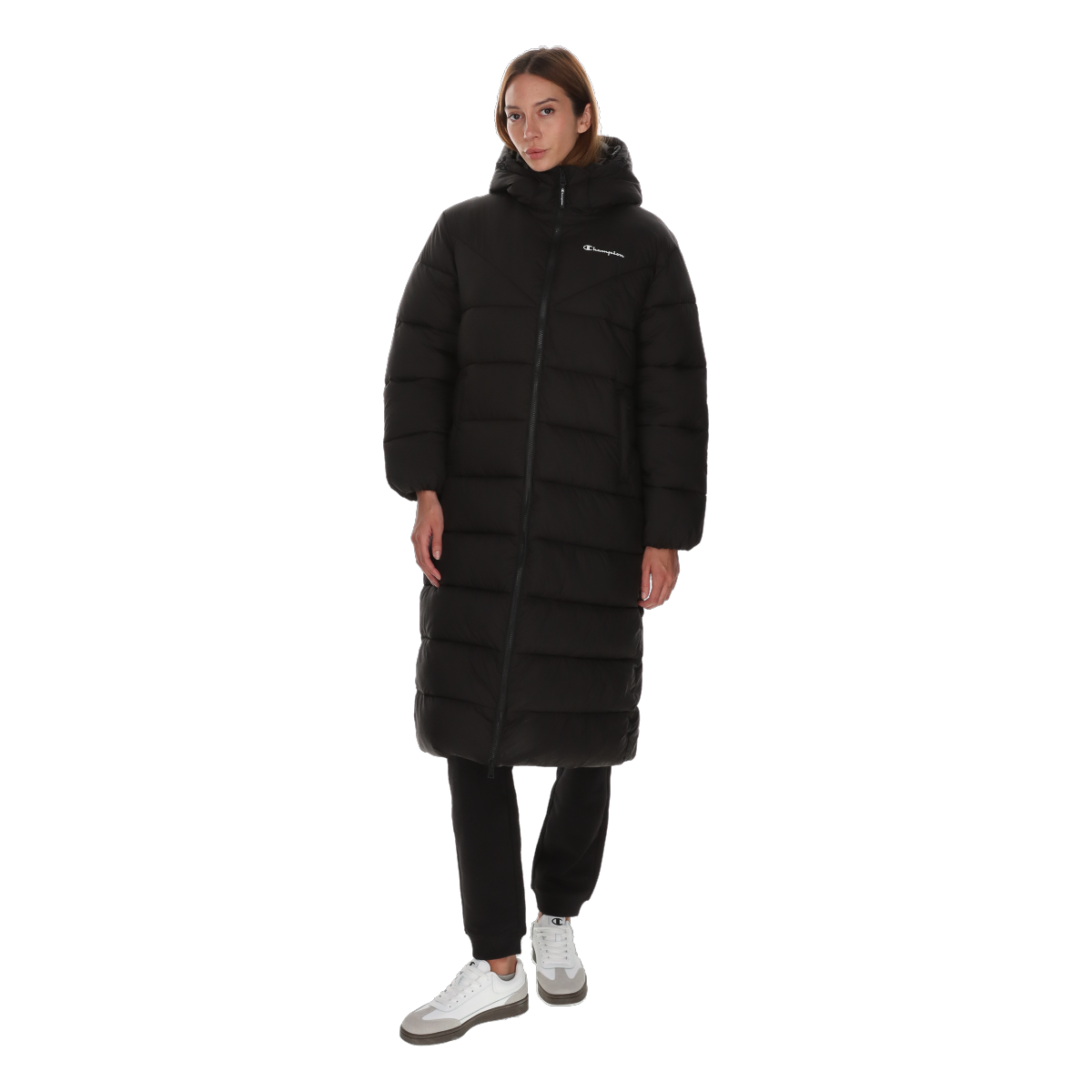 Pufferjacka Champion Olimpia Long Puffer Hooded Jacket Svart | CHA253F503-01, 0