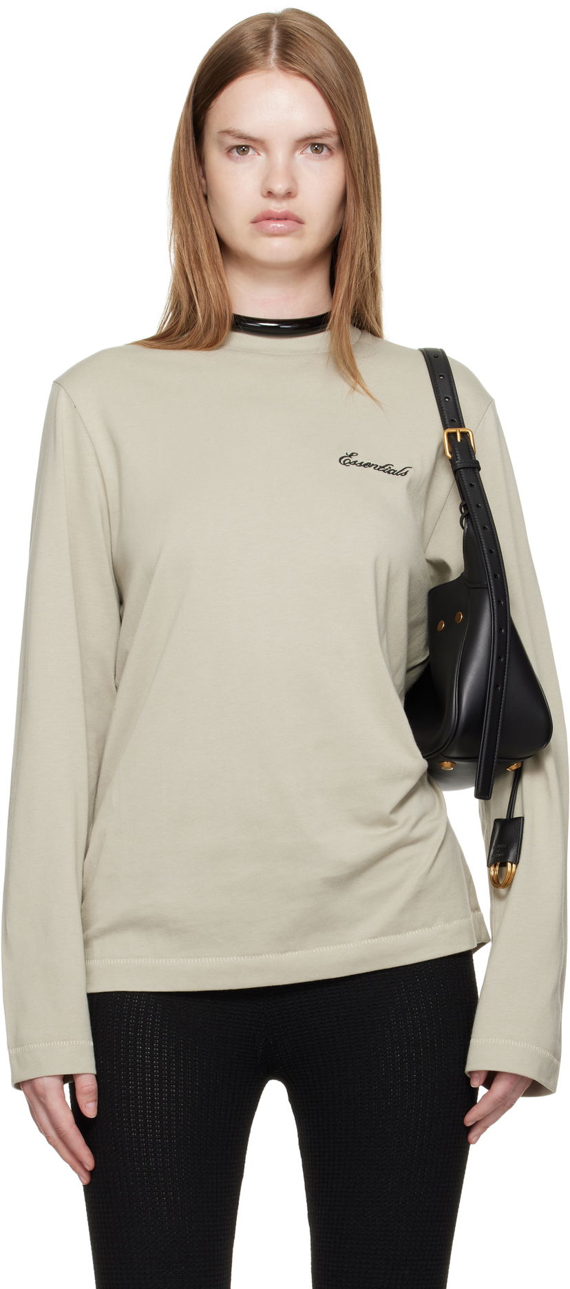 T-shirt Fear of God ESSENTIALS Classic Fit Long Sleeve T-shirt Beige | 125SP255886FW