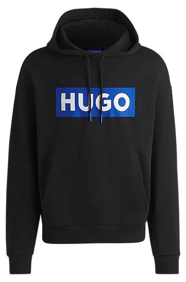 Sweatshirt BOSS Regular-Fit Terry Hoodie with Logo Print Svart | 50522370