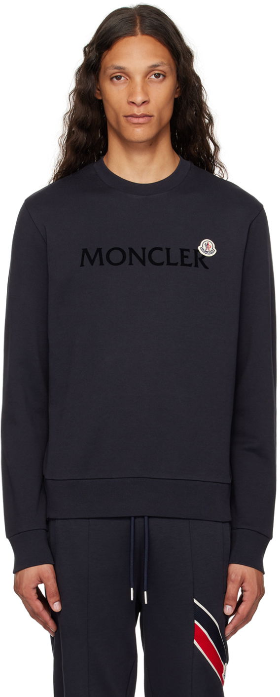 T-shirt Moncler Navy Flocked Logo Sweatshirt Svart | J20918G00039809KR