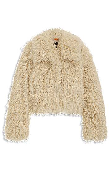 Jacka BOSS Cropped Mongolian Faux Fur Jacket Beige | 50547960, 0