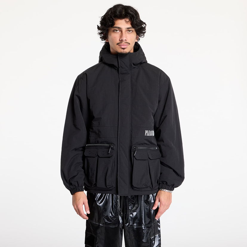 Parkas Pleasures Run Hooded Black Jacket Svart | P24W014 BLACK