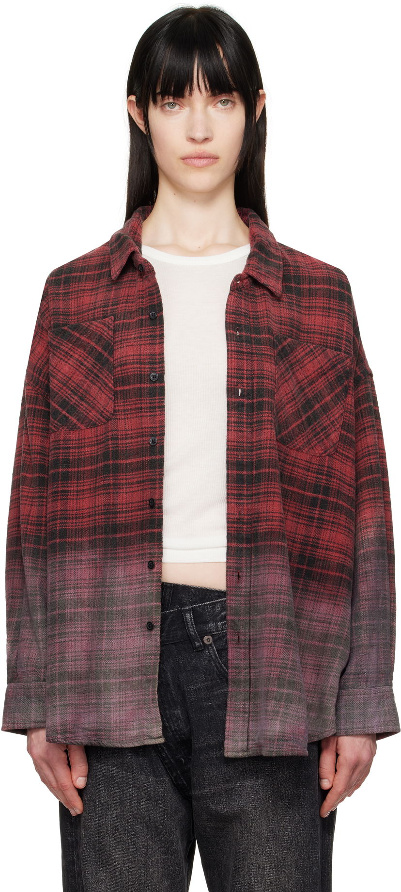 Skjorta R13 R13 Dip-Dye Plaid Overshirt Röd | R13WR015-R460B