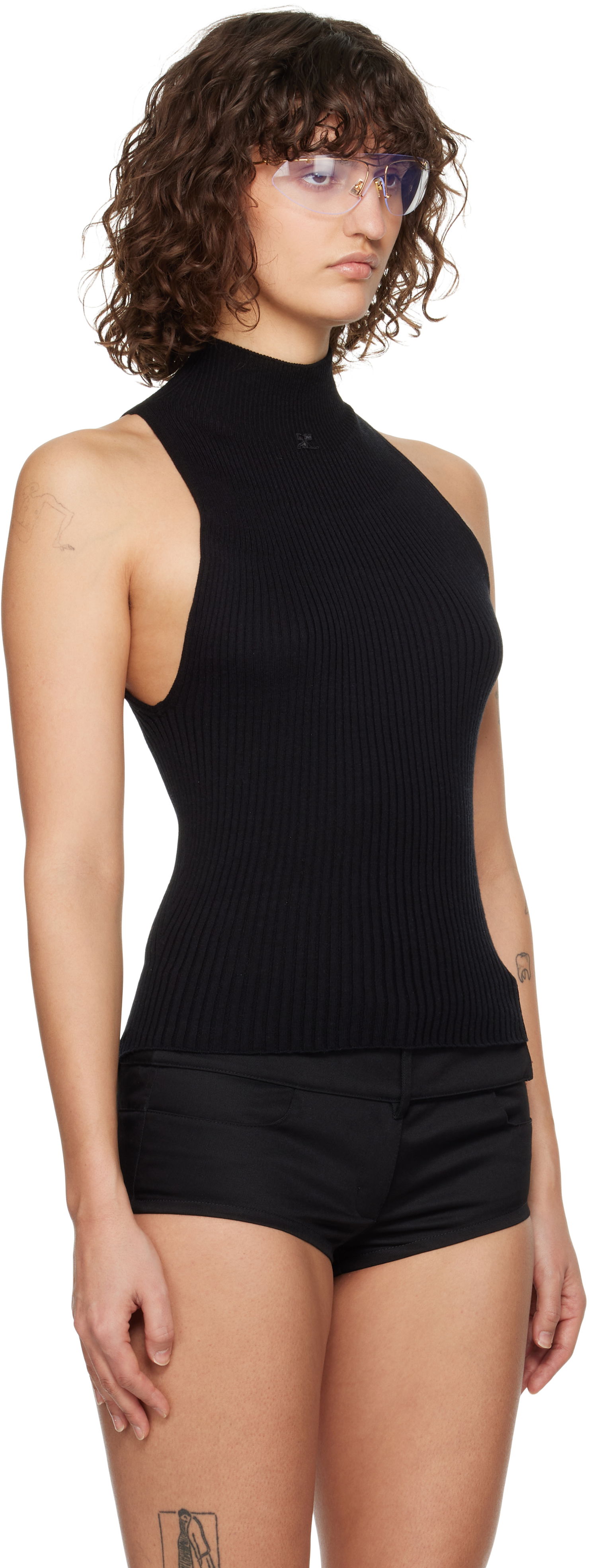 Sweater Courrèges Courrèges Mock Neck Rib Tank Top Svart | 125MTO384FI0049, 1