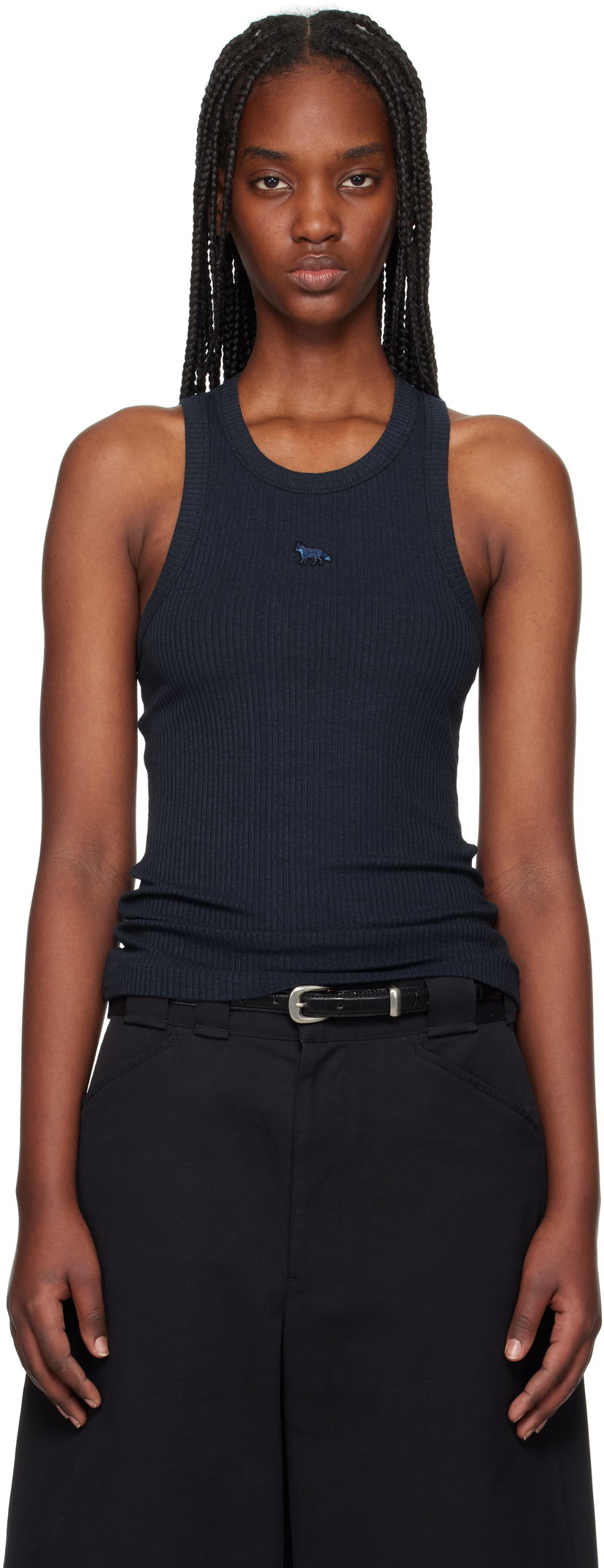 Linne MAISON KITSUNÉ Maison Kitsuné Baby Fox Patch Ribbed Tank Top Mörkblå | OW00604KJ0134