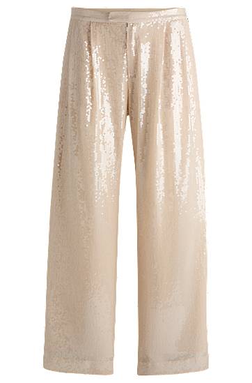 Byxor BOSS Sequined Stretch Wide-Leg Trousers Beige | 50524262, 0