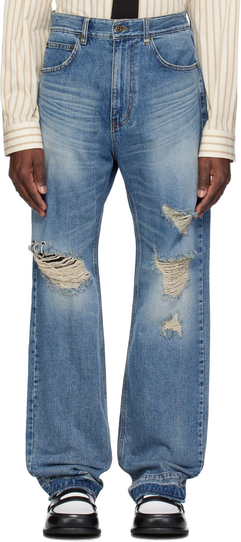 Jeans We11done We11done Distressed Jeans Blå | WD-DP0-25-333-M-BL