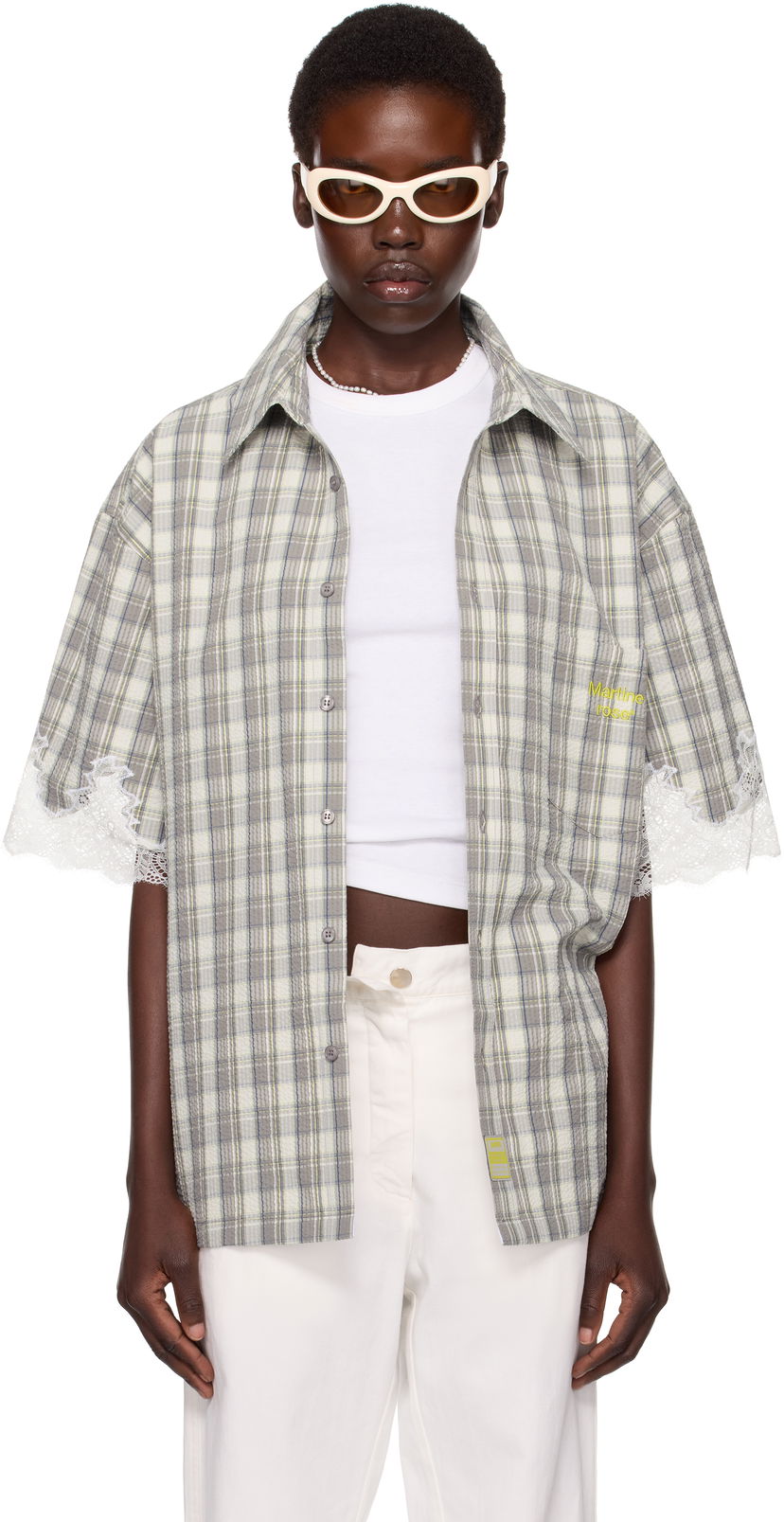 Skjorta Martine Rose Martine Rose Lace Trim Plaid Shirt Grå | 478WS28044