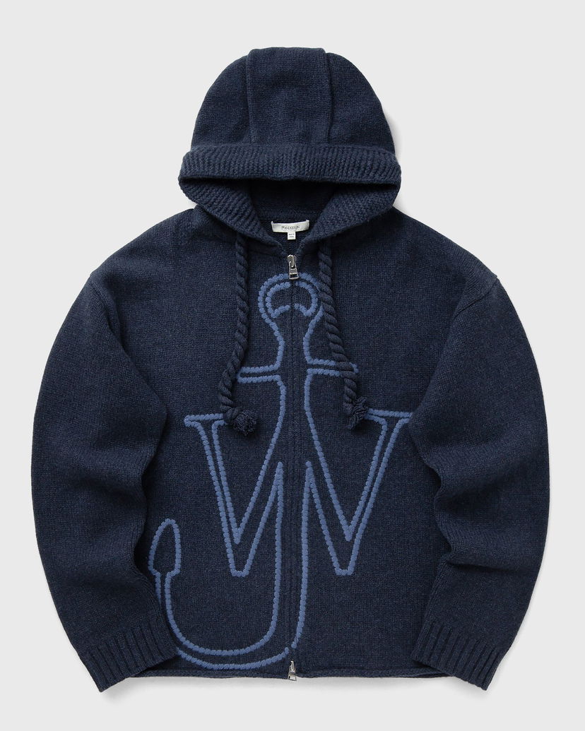 Sweatshirt JW Anderson JW Anderson Anchor Embroidery Knitted Zip Hoodie Mörkblå | KW1429-YN0412-768