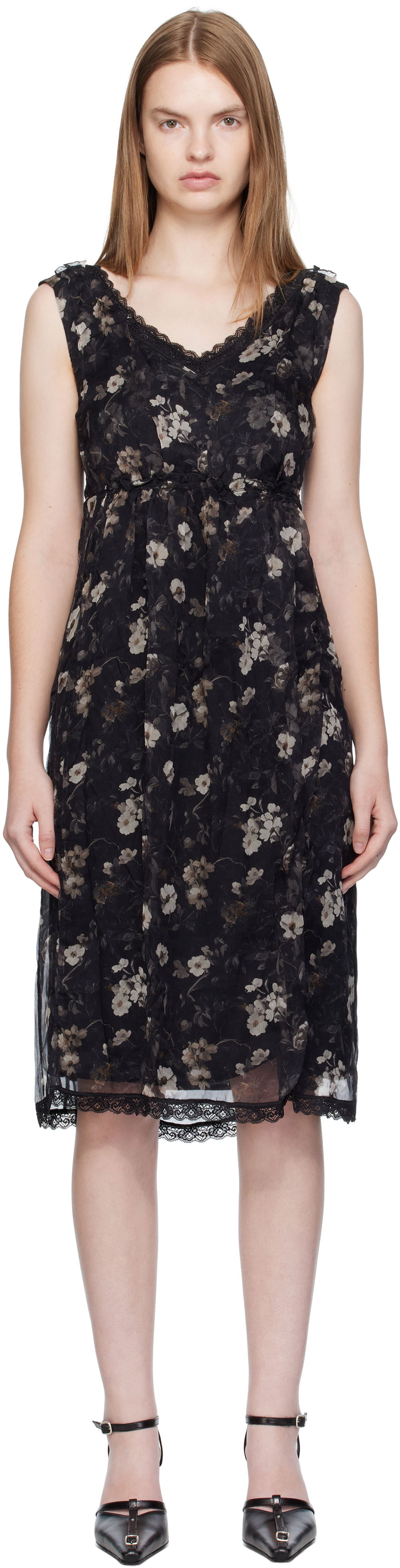 Klä R13 R13 Sleeveless V-Neck Floral Midi Dress Svart | R13WR476-R589A, 0