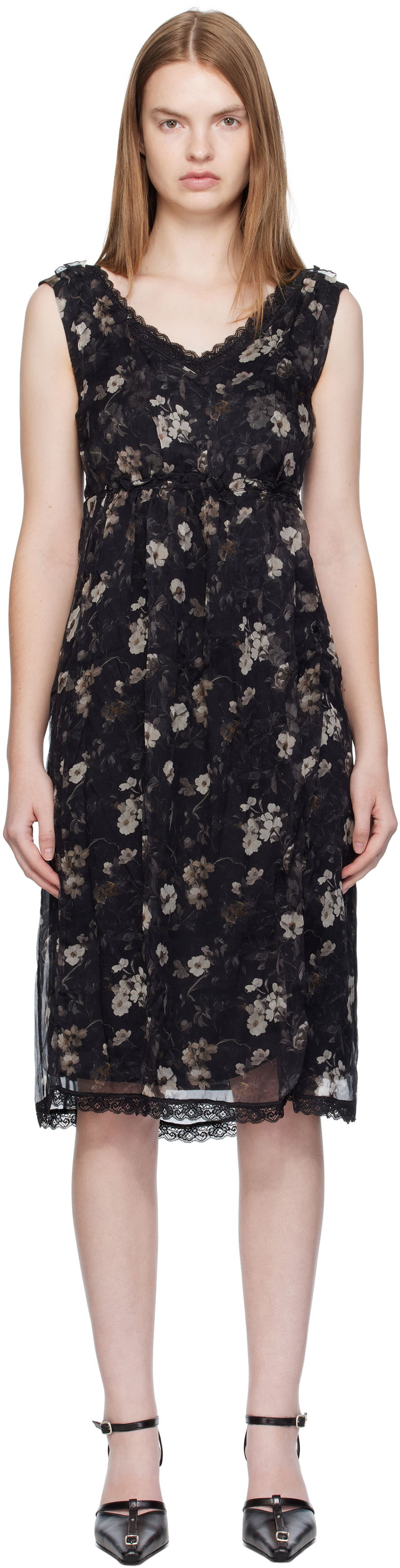 Klä R13 R13 Sleeveless V-Neck Floral Midi Dress Svart | R13WR476-R589A