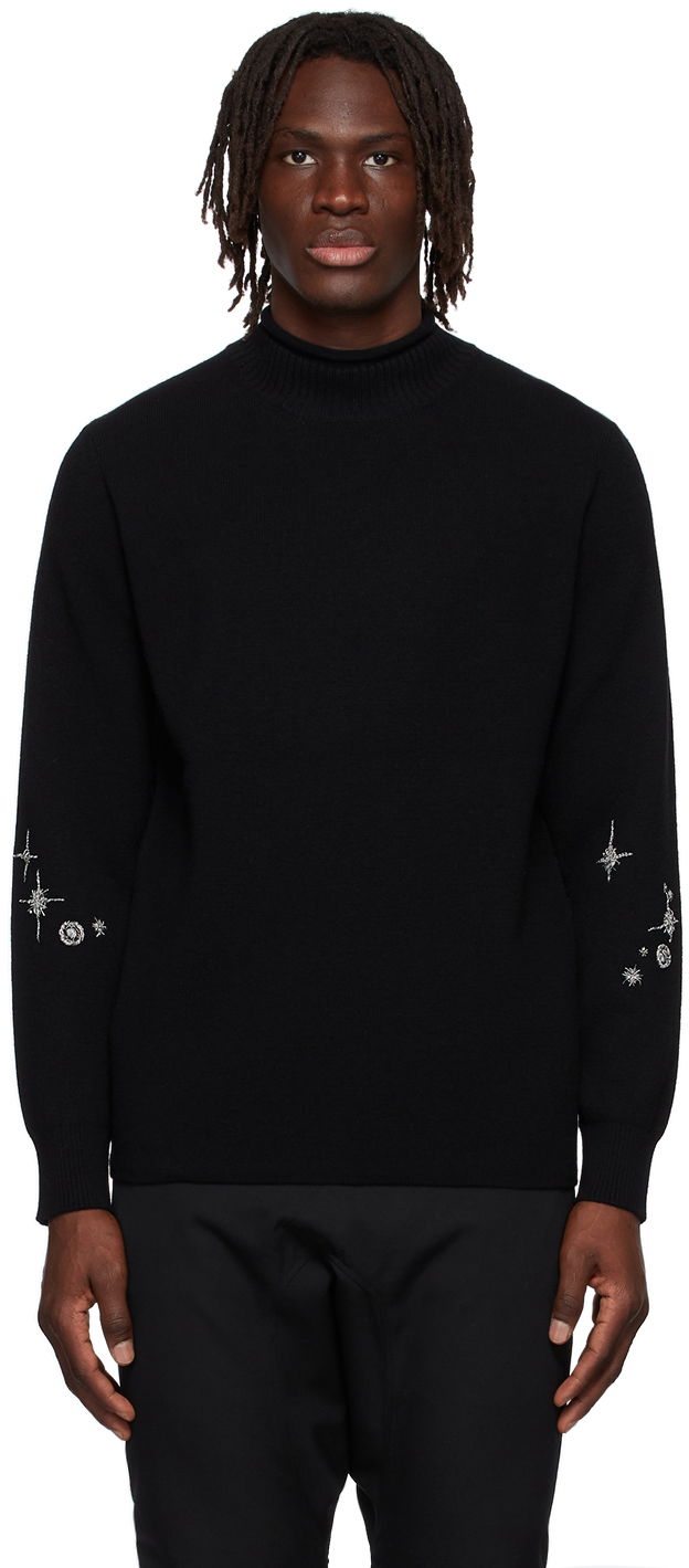 Sweater We11done Cashmere Star Embroidered Turtleneck Sweater Svart | WD-KT1-22-646-U-BK