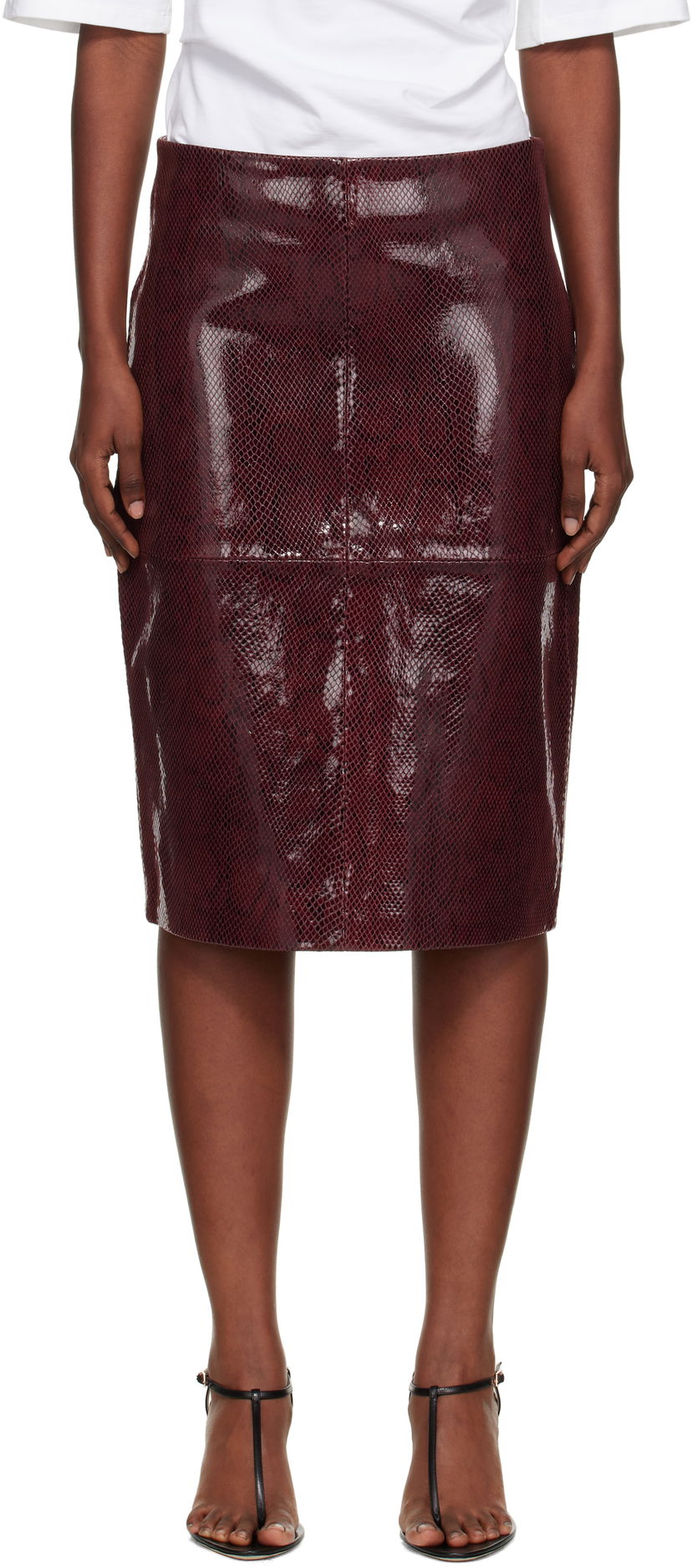 Kjol Róhe Róhe Snake Leather Midi Skirt Bourgogne | 416-32-166