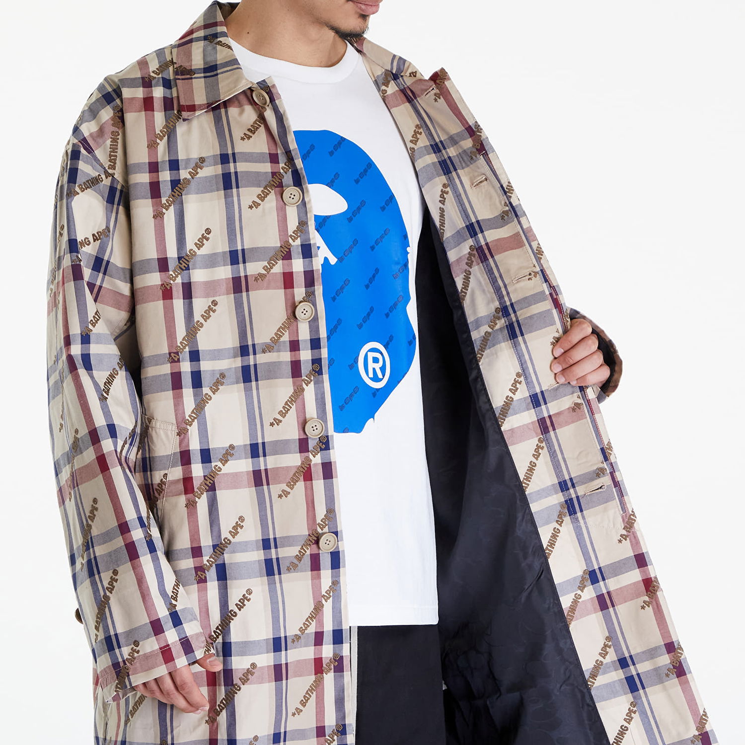 Jacka BAPE A BATHING APE Logo Check Pattern Long Coat Beige Beige | 001LJJ801055I BEI, 1