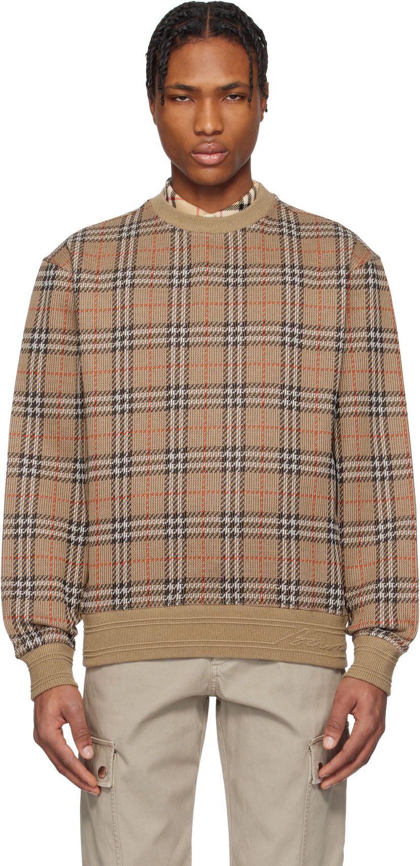Sweater Burberry Burberry Check Cotton Blend Sweater Brun | 8102882