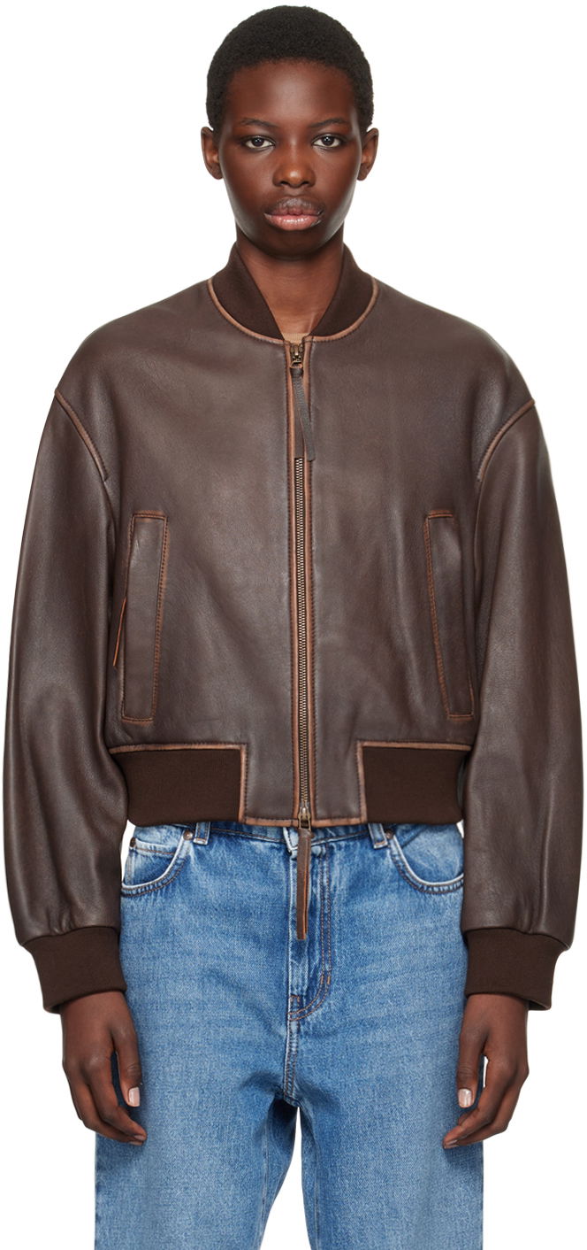 Bomberjacka Max Mara Weekend Max Mara Nappa Leather Bomber Jacket Brun | 2425446031600