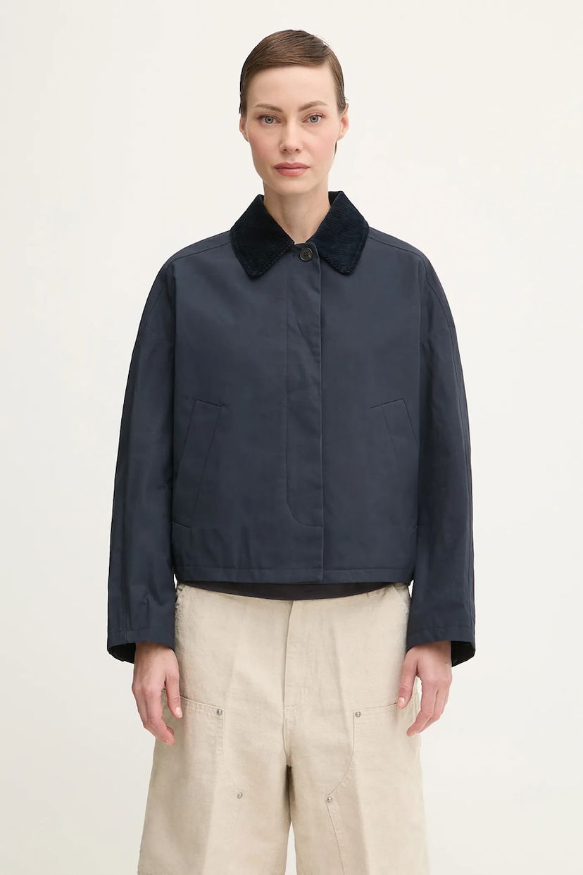 Jacka A.P.C. Becca Oversize Cropped Transitional Jacket with Corduroy Collar Mörkblå | COHIL.F02990