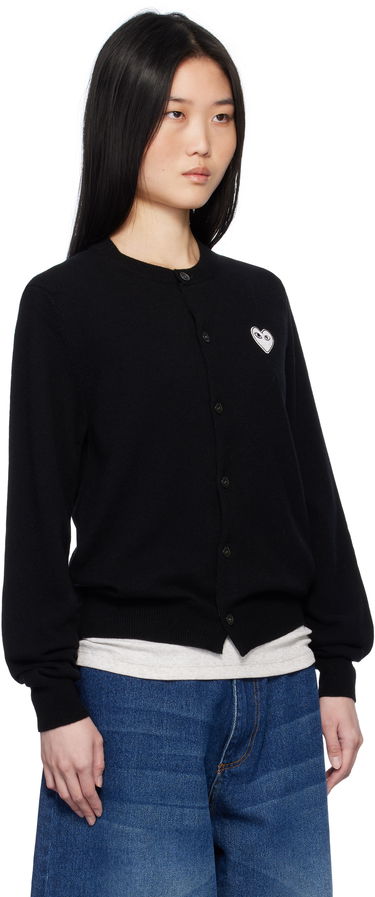 Sweater Comme des Garçons Black Cardigan With White Heart Svart | AX-N061-051, 1