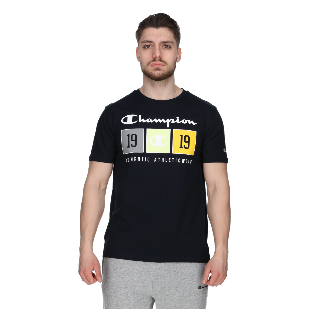 T-shirt Champion Crewneck T-Shirt with 'Authentic Athleticwear' Block Graphic Svart | 221479-BS501, 0