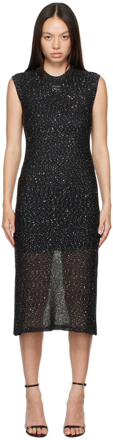 Klä MSGM Black Glitter Midi Dress Svart | 3741MDA195 247784