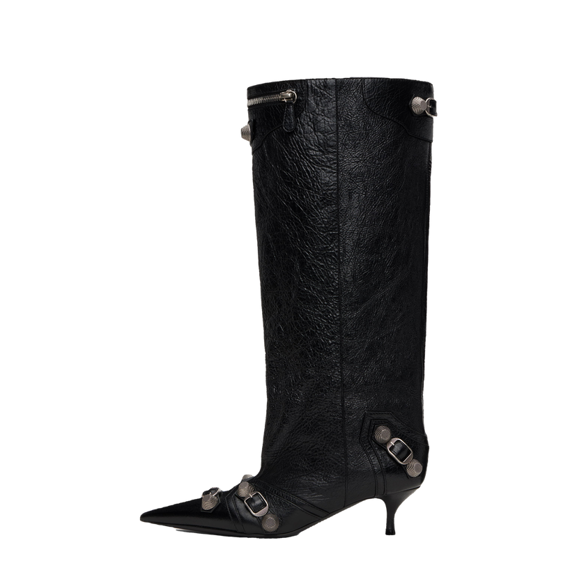 Sneakers och skor Balenciaga Cagole Wide Leather Boots With Buckle Svart | 802090 WAD4E