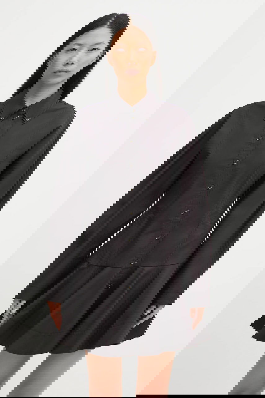 Klä GANNI Stretch Cotton Buttoned Mini Shirt Dress Svart | W1001, 0