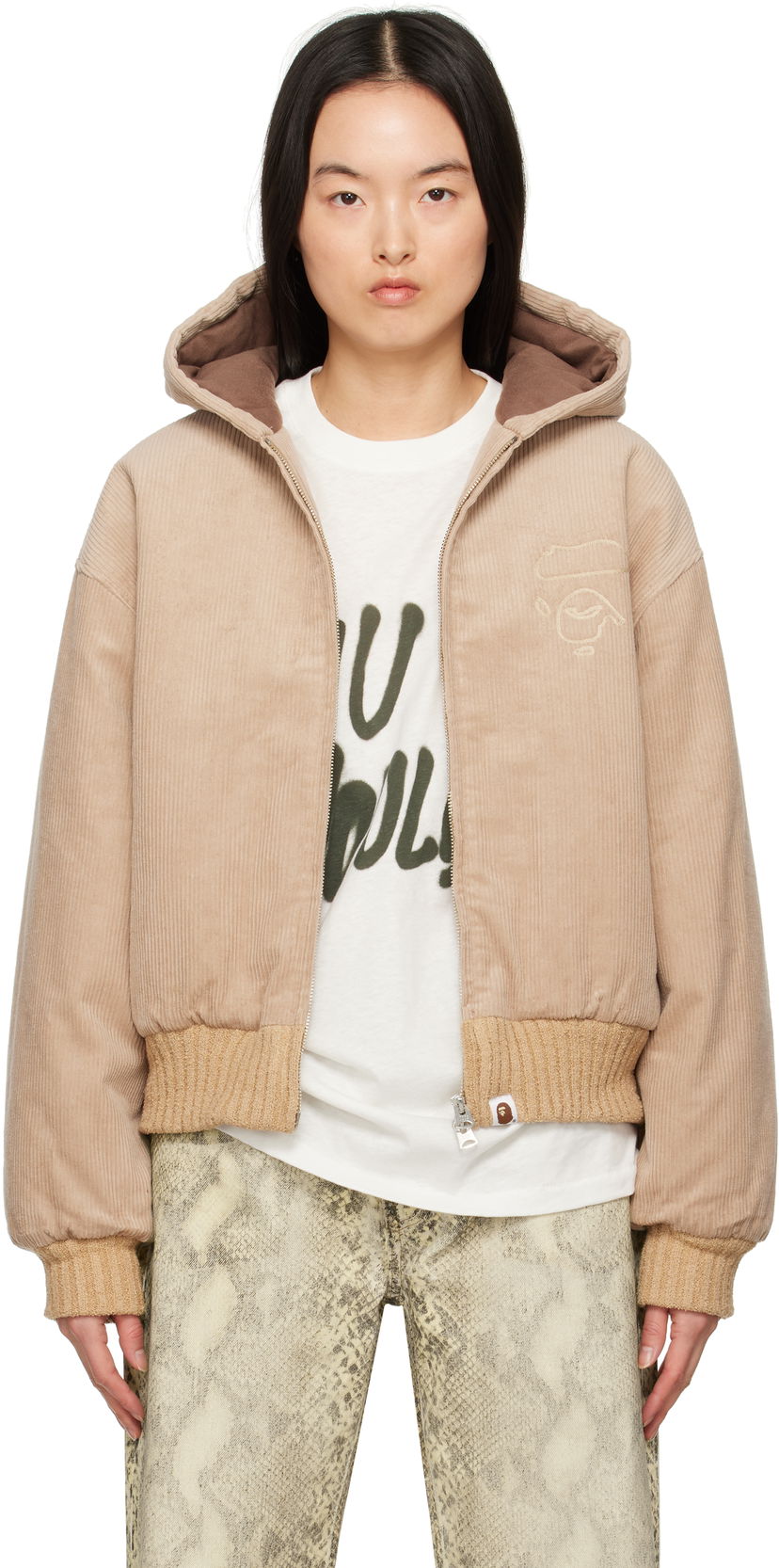 Bomberjacka BAPE BAPE Corduroy Padded Hoodie Jacket Beige | 001HJK802003L