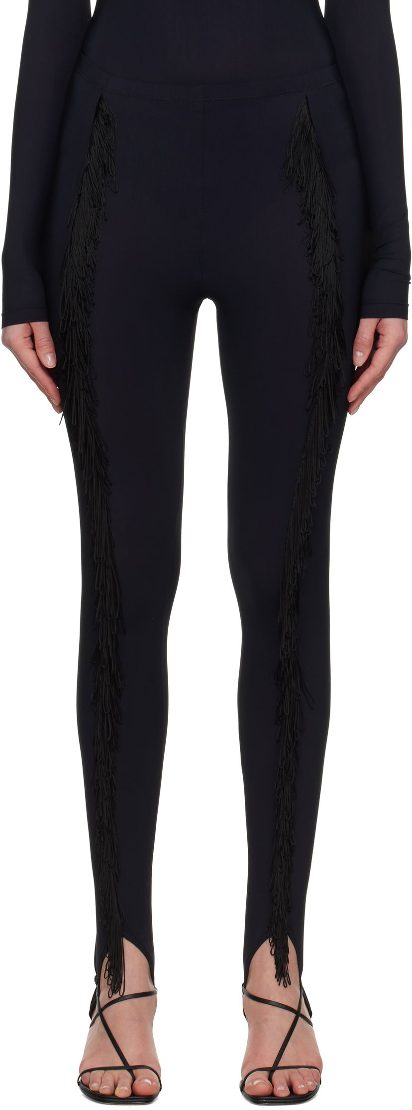 Damasker Maison Margiela MM6 Maison Margiela Fringe Stirrup Leggings Svart | S52KA0525 S20518