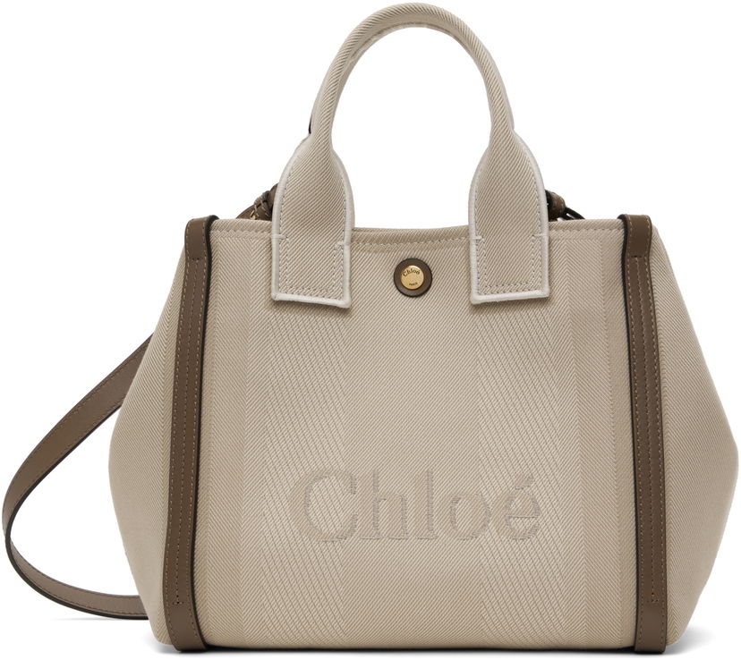 Tygpåse CHLOÉ Chloé Small 'Chloé Carry' Tote Bag Beige | CHC25SS911O65