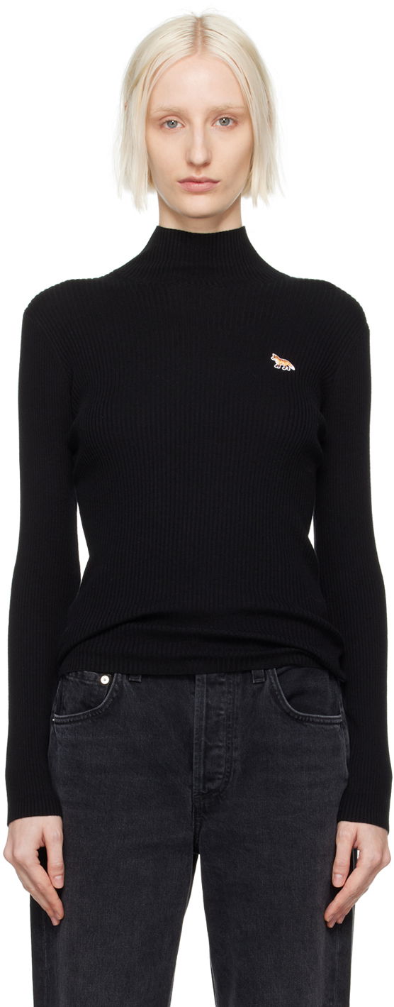 Sweater MAISON KITSUNÉ Maison Kitsuné Black Baby Fox Patch Turtleneck Svart | NW00807KT1091