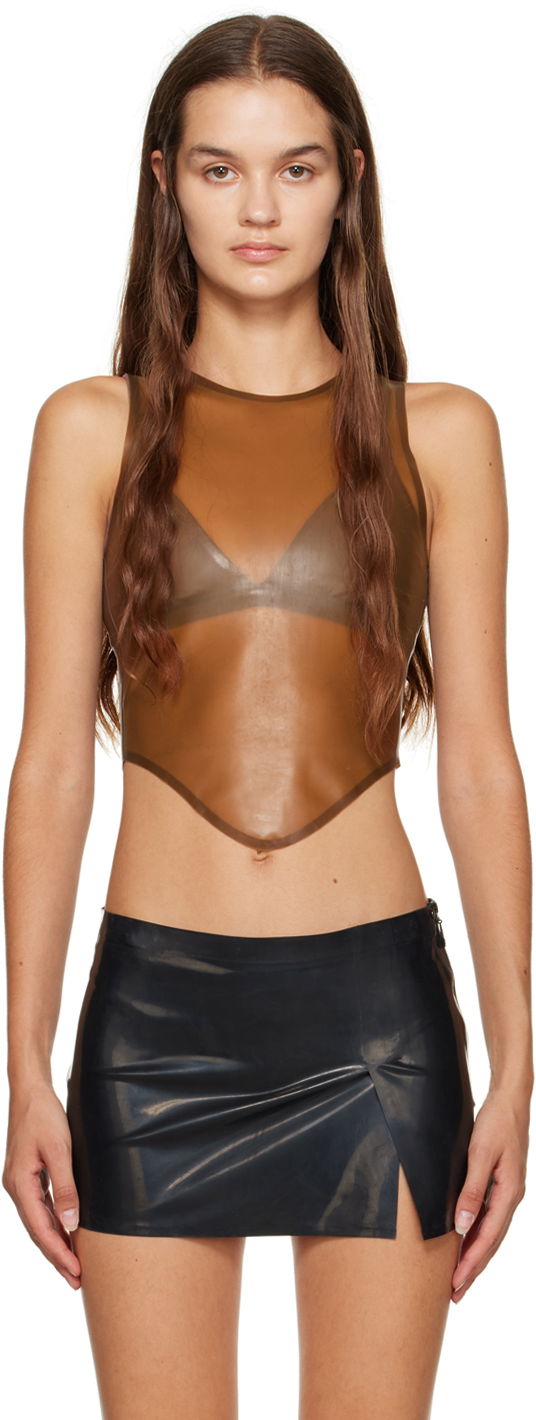 Linne Miaou Miaou Jinx Sheer Tank Top Brun | 7044LTXBRW